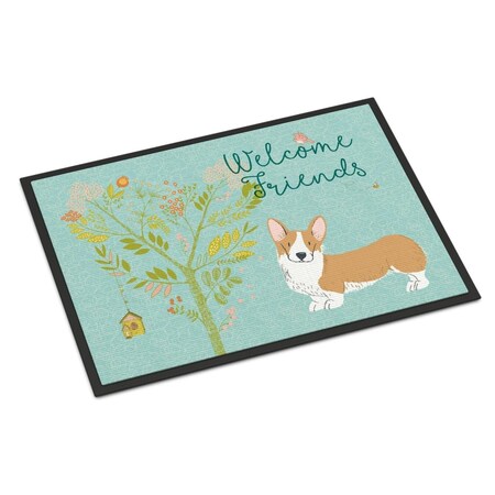 Carolines Treasures Welcome Friends Pembroke Welsh Corgi Red Indoor or Outdoor Mat, 24 x 36 in. BB7608JMAT